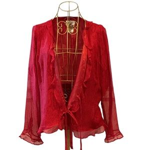 ICE Silk Red Paisley Wrap Blouse (L)